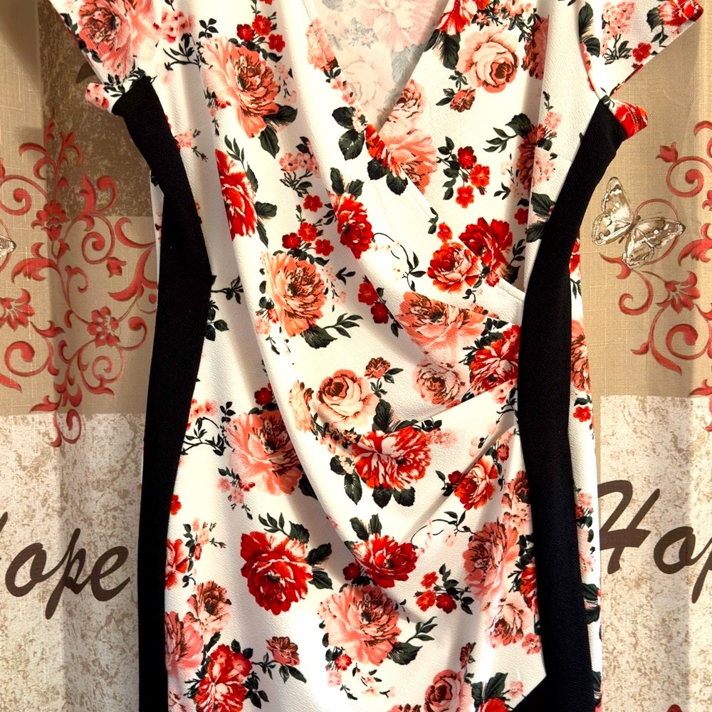 Almost Famous Floral Dress with Pink and Gray Accents